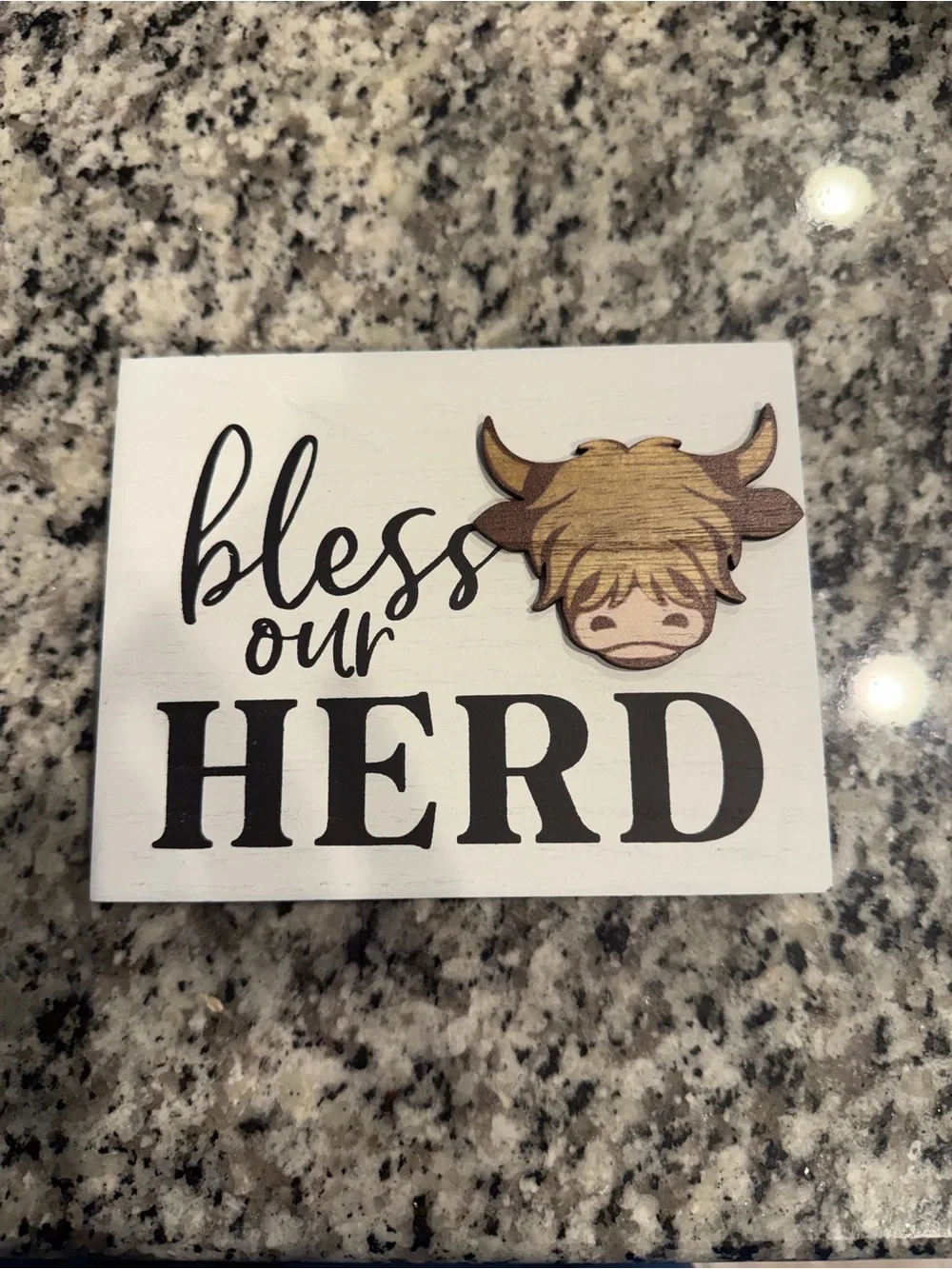 Bless Our Herd Wall Sign - White with Brown Accent